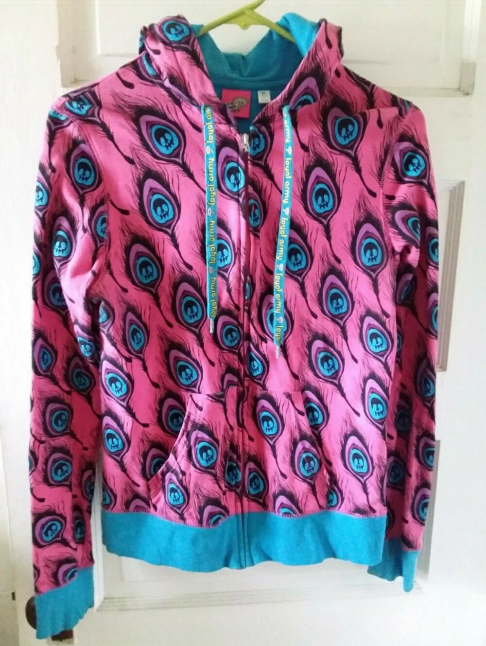 Rare Loyal Army peacock skull feather hoodie